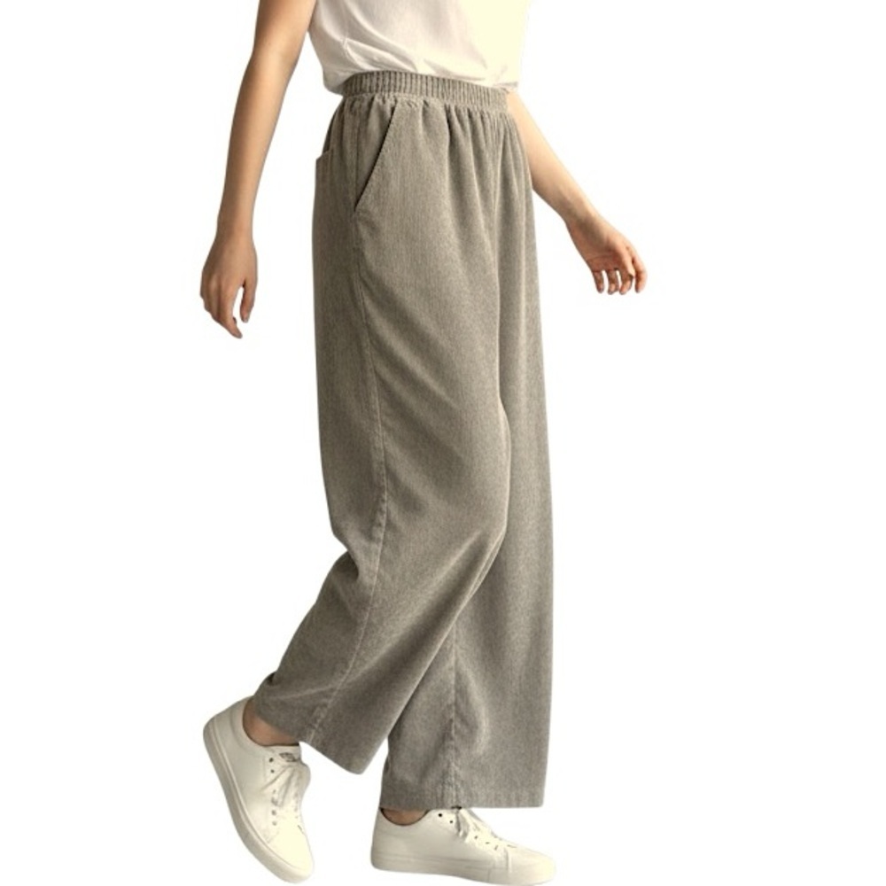 Alfred Dunner Corduroy Tan Wide-Leg Pants Pull-On Elastic Waistband Petite 12P